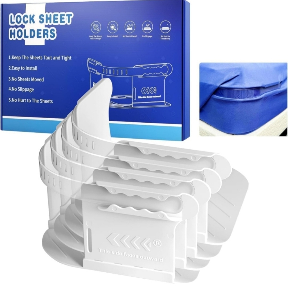 NEW Heavy Duty Bed Sheet Holder Clips 4PCS White Plastic Corner Fastener Fits Al